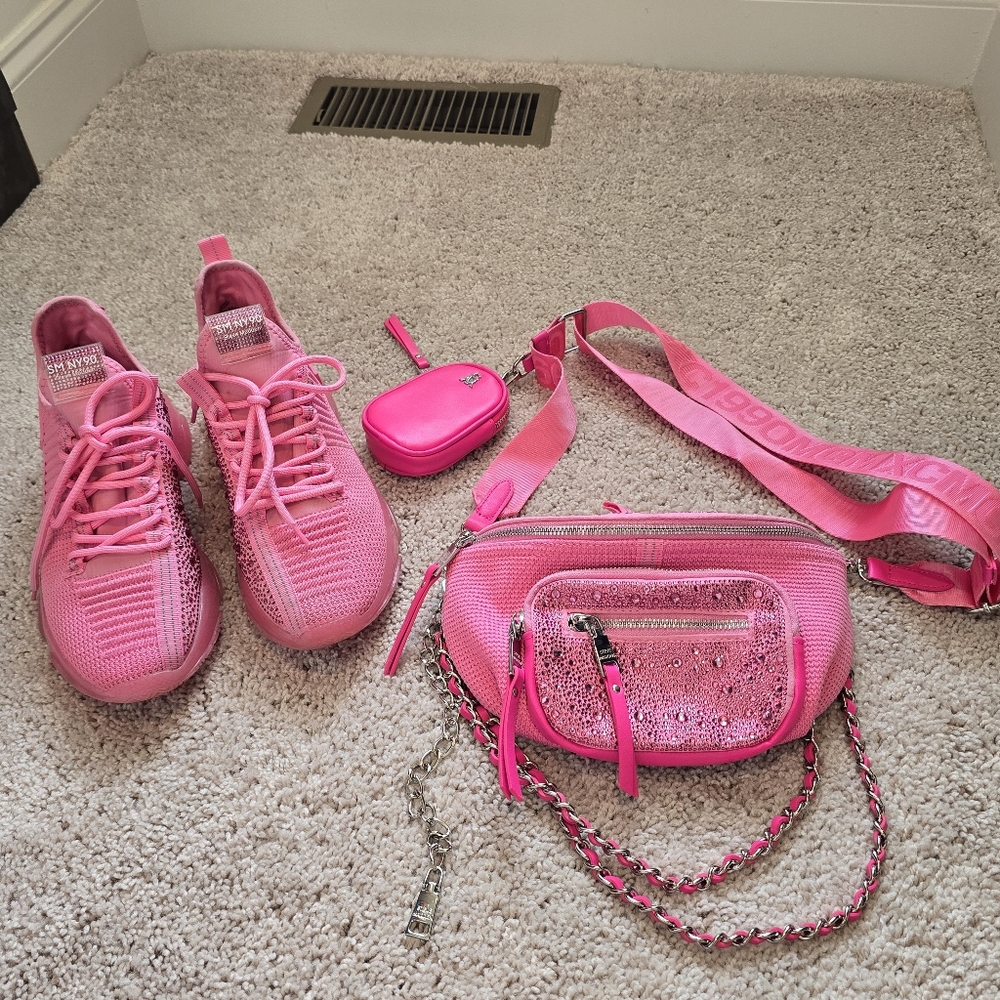 Steve Madden Maxima Sneakers and Crossbody Bag, Pink, Women's Size 12